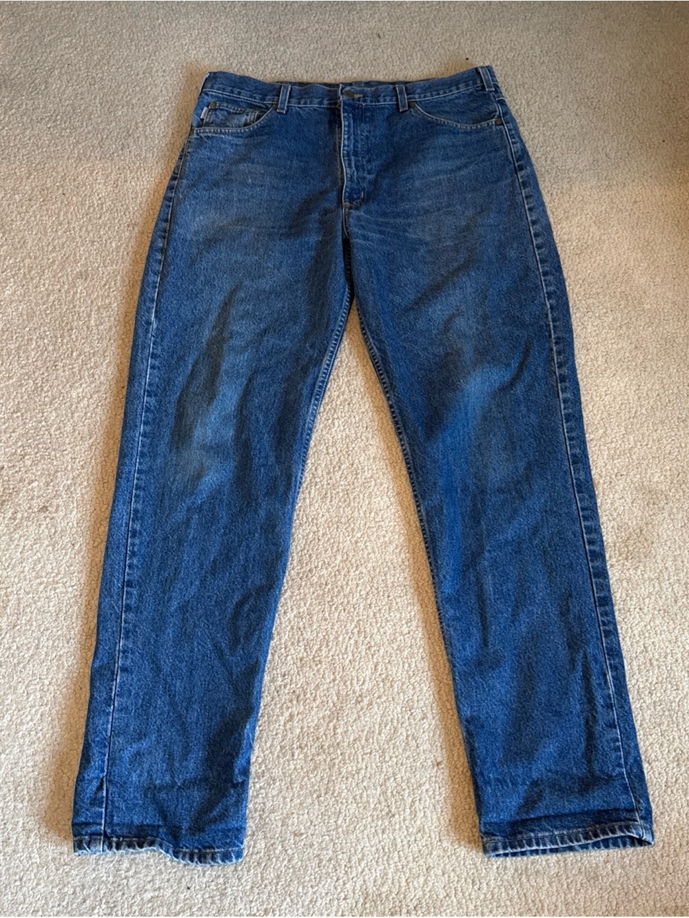 Vintage Carhartt Denim Relaxed Fit Jeans Leather Patch 2002 Workwear | 38Wx34L - Picture 2 of 8